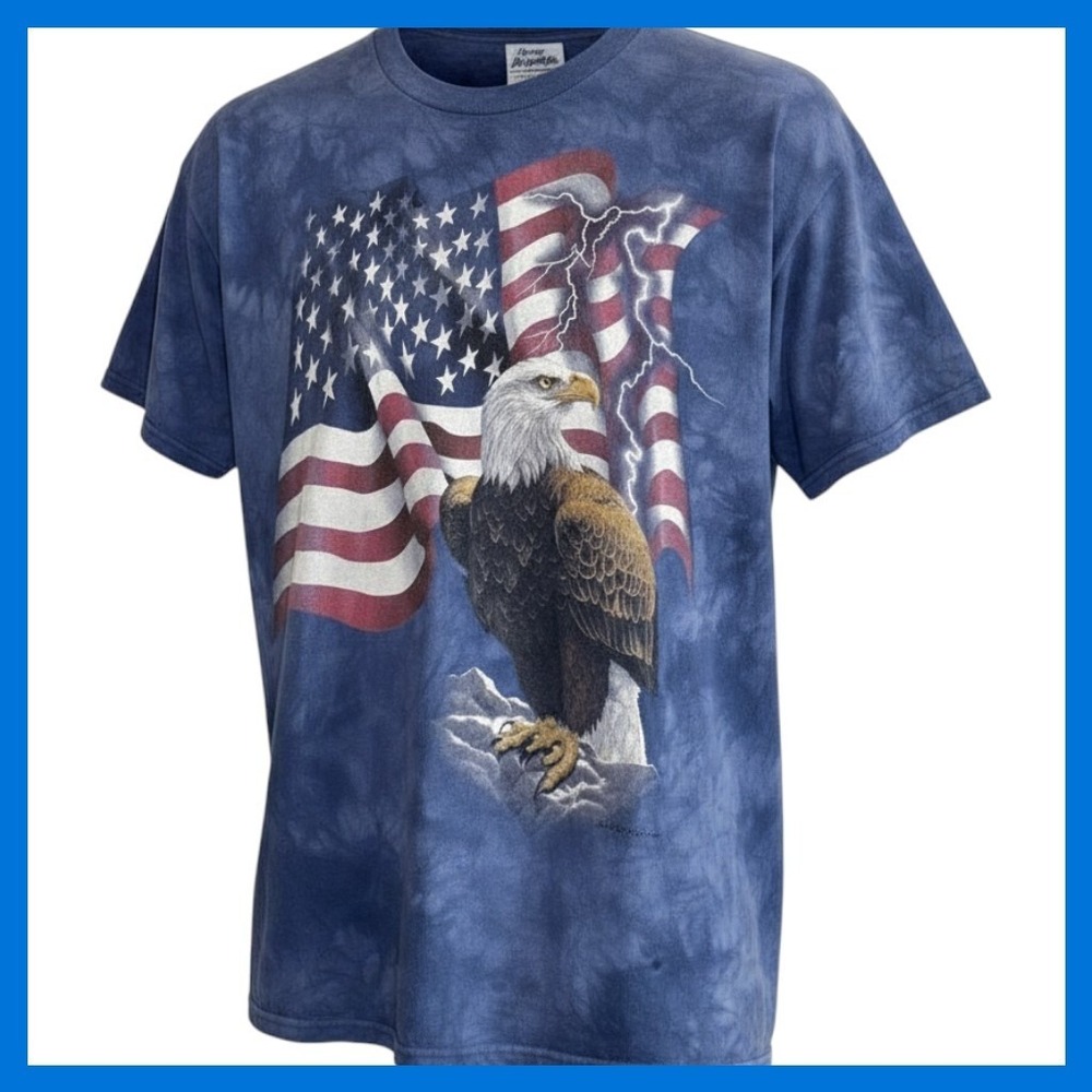 Mens Eagle American Flag Lightning Tie Dye Blue Graphic T-Shirt XXL